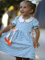 Rylee Faith Designs - Fall Plaid Girls Dress Pumpkin Bow Smocked Peter Pan Collar - alternate view 6