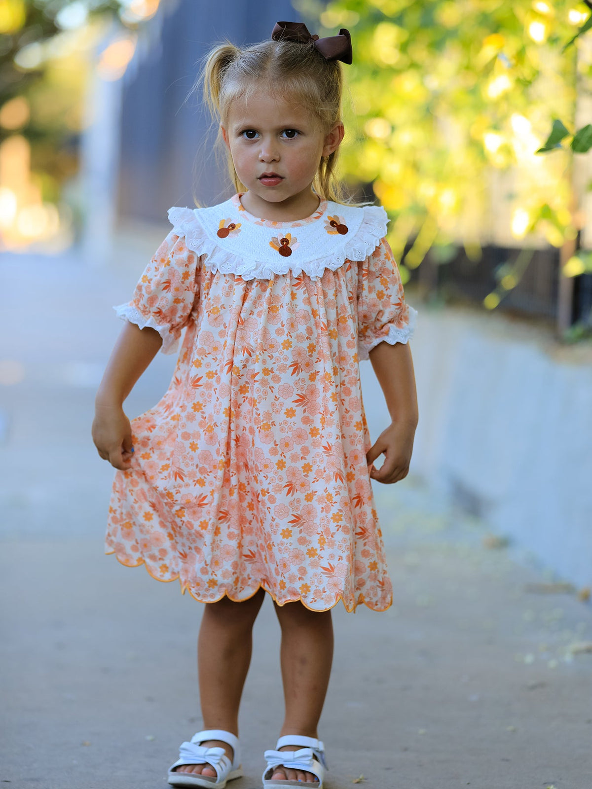 Rylee Faith Designs - Thanksgiving Turkey Floral Lace Ruffle Girls Dress - alternate view 2