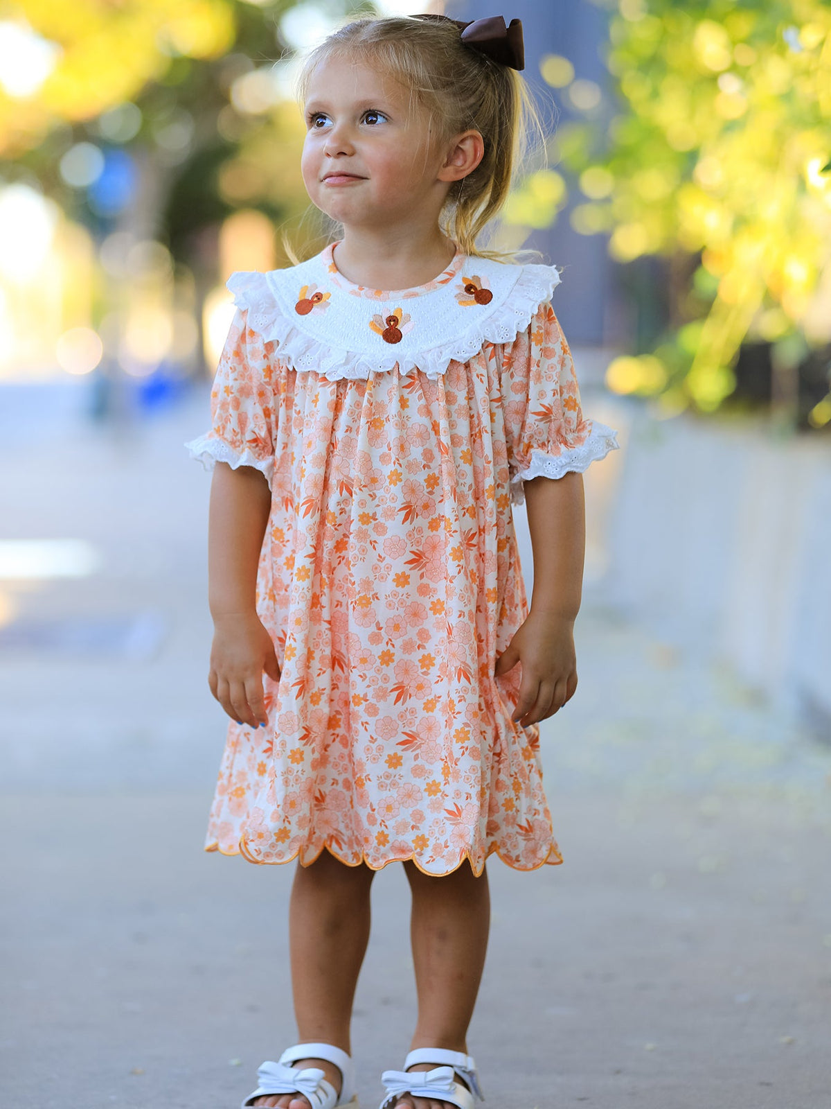 Rylee Faith Designs - Thanksgiving Turkey Floral Lace Ruffle Girls Dress