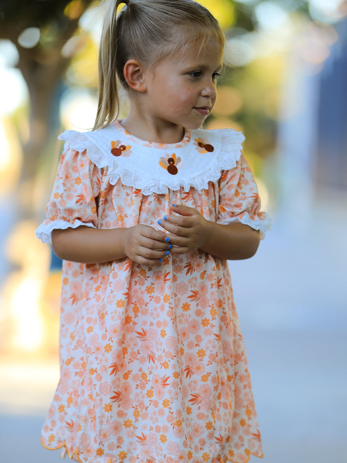 Rylee Faith Designs - Thanksgiving Turkey Floral Lace Ruffle Girls Dress - alternate view 6