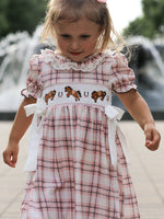 Rylee Faith Designs - Western Horse Embroidered Smocked Plaid Girls Dress - alternate view 3