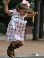 Rylee Faith Designs - Western Horse Embroidered Smocked Plaid Girls Dress - alternate view 2