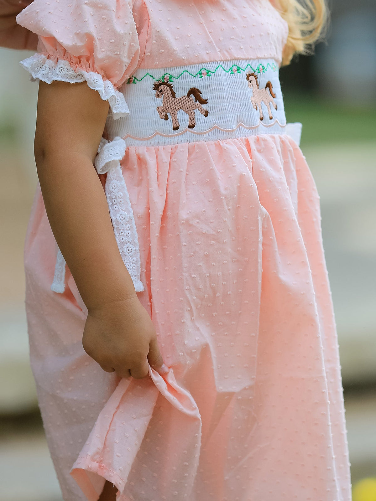 Rylee Faith Designs - Western Horse Embroidery Girls Dress Lace Petals Collar Puff Sleeve - alternate view 4
