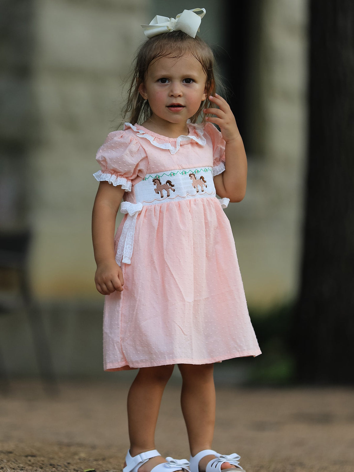 Rylee Faith Designs - Western Horse Embroidery Girls Dress Lace Petals Collar Puff Sleeve - alternate view 2