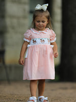 Rylee Faith Designs - Western Horse Embroidery Girls Dress Lace Petals Collar Puff Sleeve