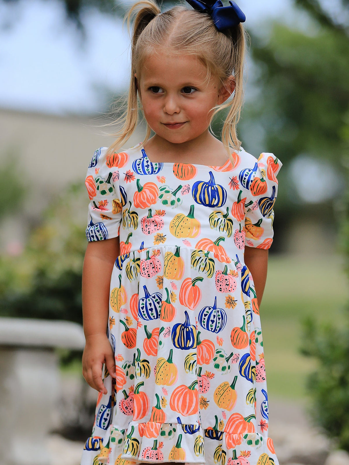 Rylee Faith Designs - Halloween Pumpkin Print Girls Ruffle Hem Dress - alternate view 2