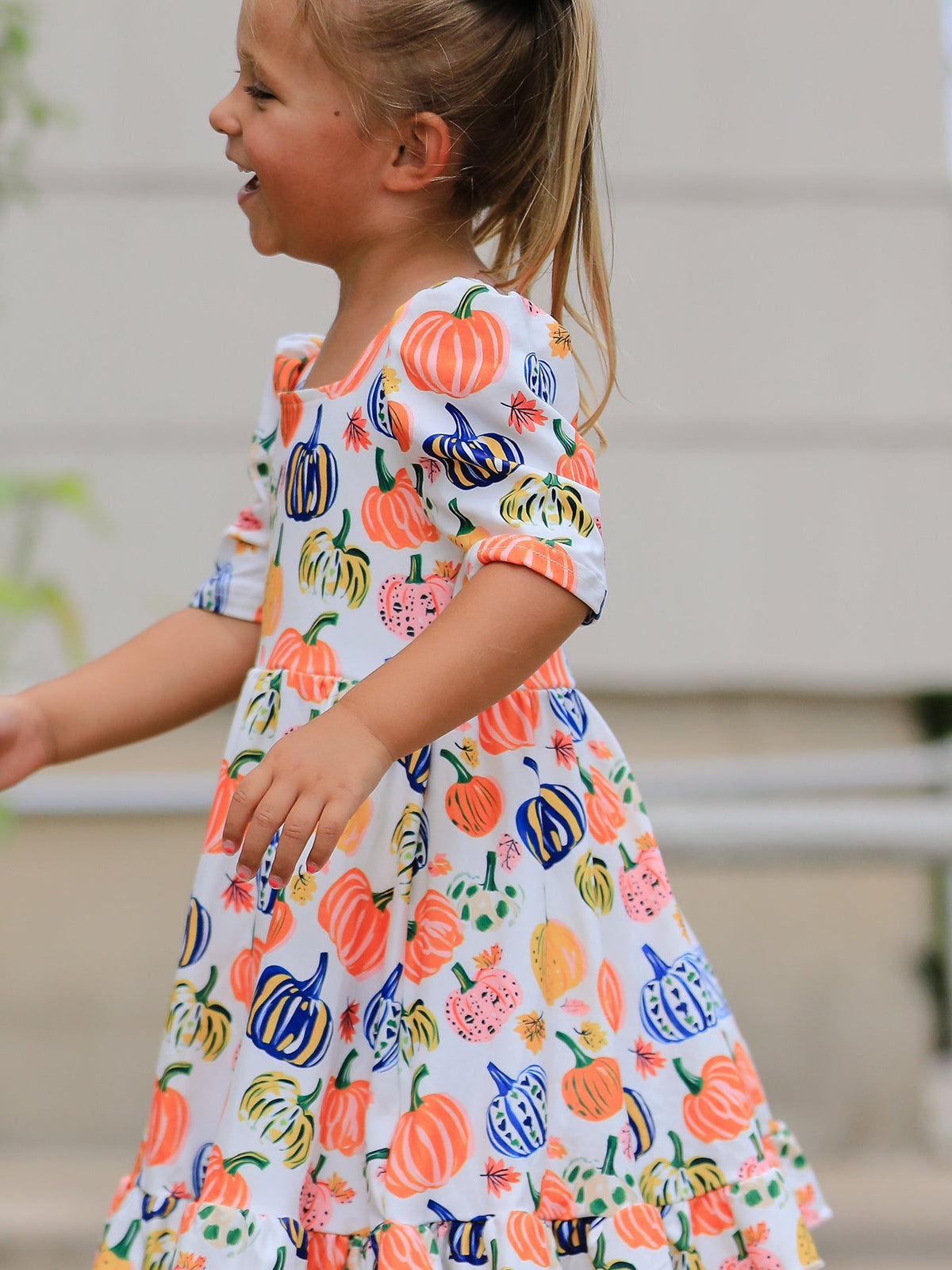 Rylee Faith Designs - Halloween Pumpkin Print Girls Ruffle Hem Dress - alternate view 5
