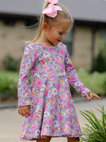 Rylee Faith Designs - Fall Vintage Floral Print Girls Long Sleeve Twirl Dress