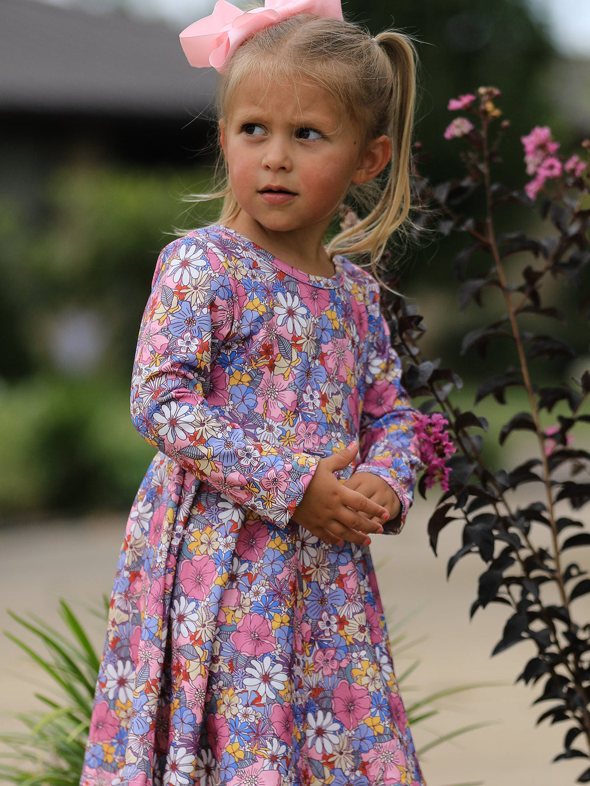 Rylee Faith Designs - Fall Vintage Floral Print Girls Long Sleeve Twirl Dress - alternate view 5