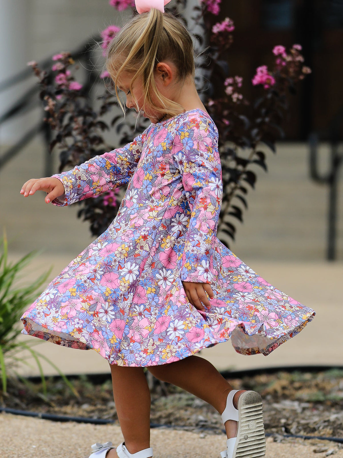 Rylee Faith Designs - Fall Vintage Floral Print Girls Long Sleeve Twirl Dress - alternate view 3