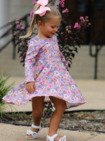 Rylee Faith Designs - Fall Vintage Floral Print Girls Long Sleeve Twirl Dress - alternate view 4