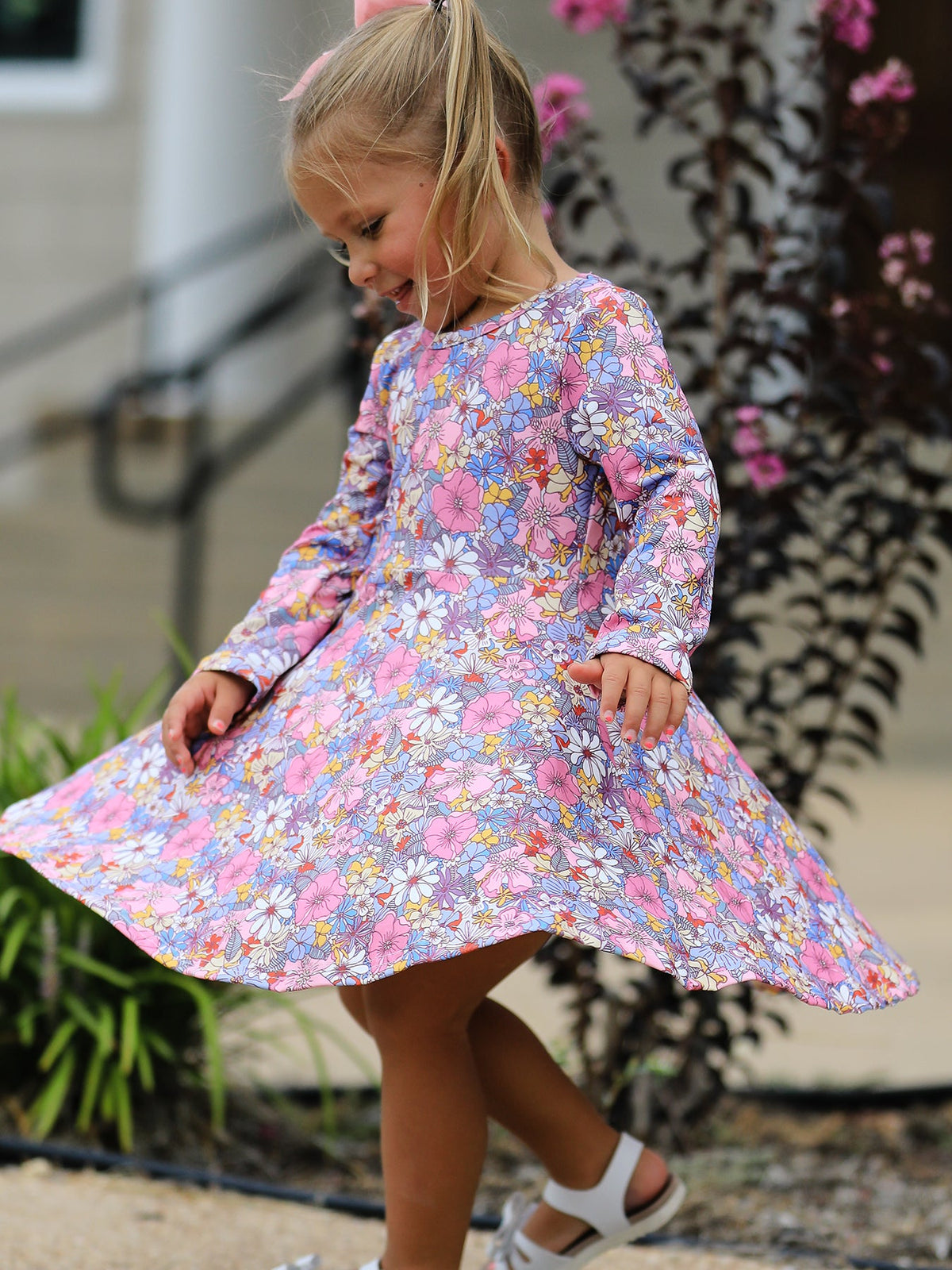 Rylee Faith Designs - Fall Vintage Floral Print Girls Long Sleeve Twirl Dress - alternate view 2