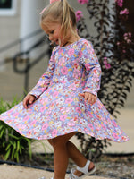 Rylee Faith Designs - Fall Vintage Floral Print Girls Long Sleeve Twirl Dress - alternate view 2