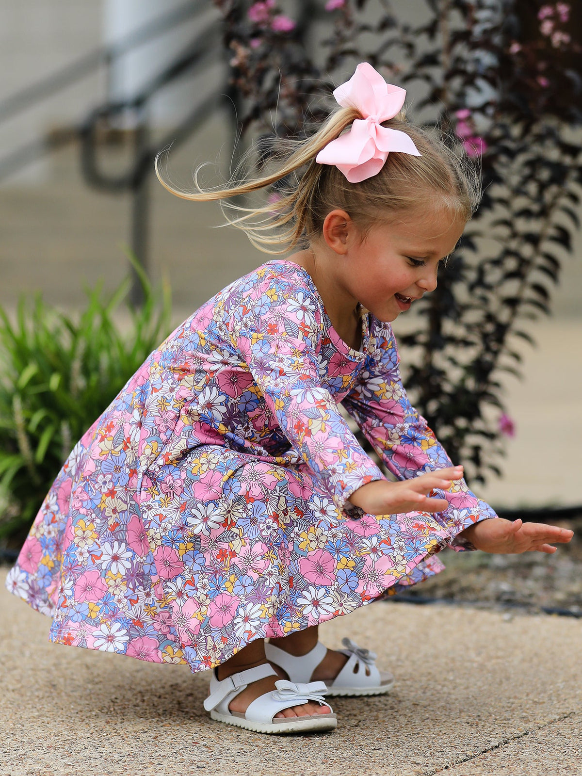 Rylee Faith Designs - Fall Vintage Floral Print Girls Long Sleeve Twirl Dress - alternate view 6