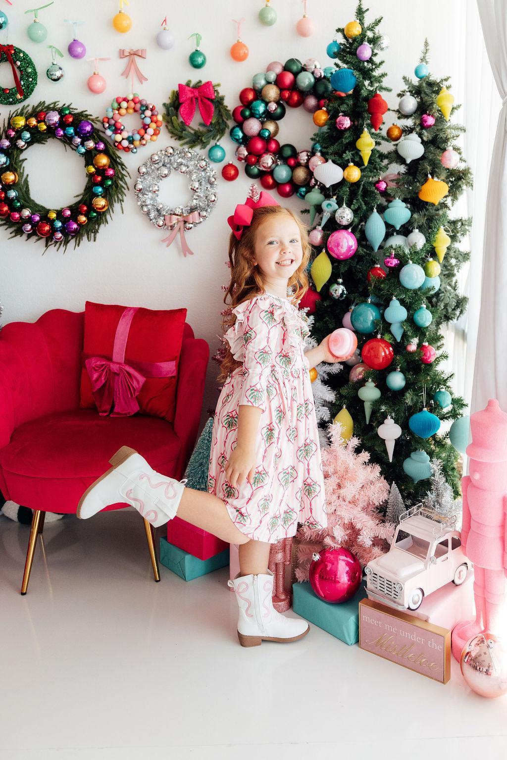 Merry Mistletoe 3/4 Sleeve Ruffle Twirl Dress - Image 2
