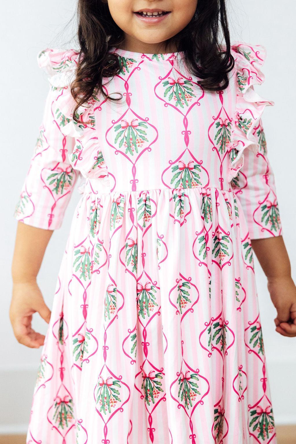 Merry Mistletoe 3/4 Sleeve Ruffle Twirl Dress - Image 3