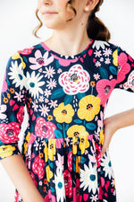 Midnight Floral 3/4 Sleeve Pocket Twirl Dress - Image 2