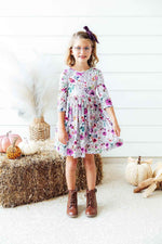 Midnight Rain 3/4 Sleeve Pocket Twirl Dress