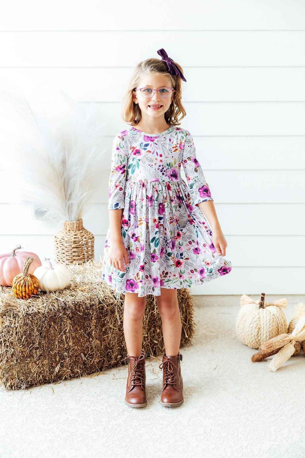 Midnight Rain 3/4 Sleeve Pocket Twirl Dress