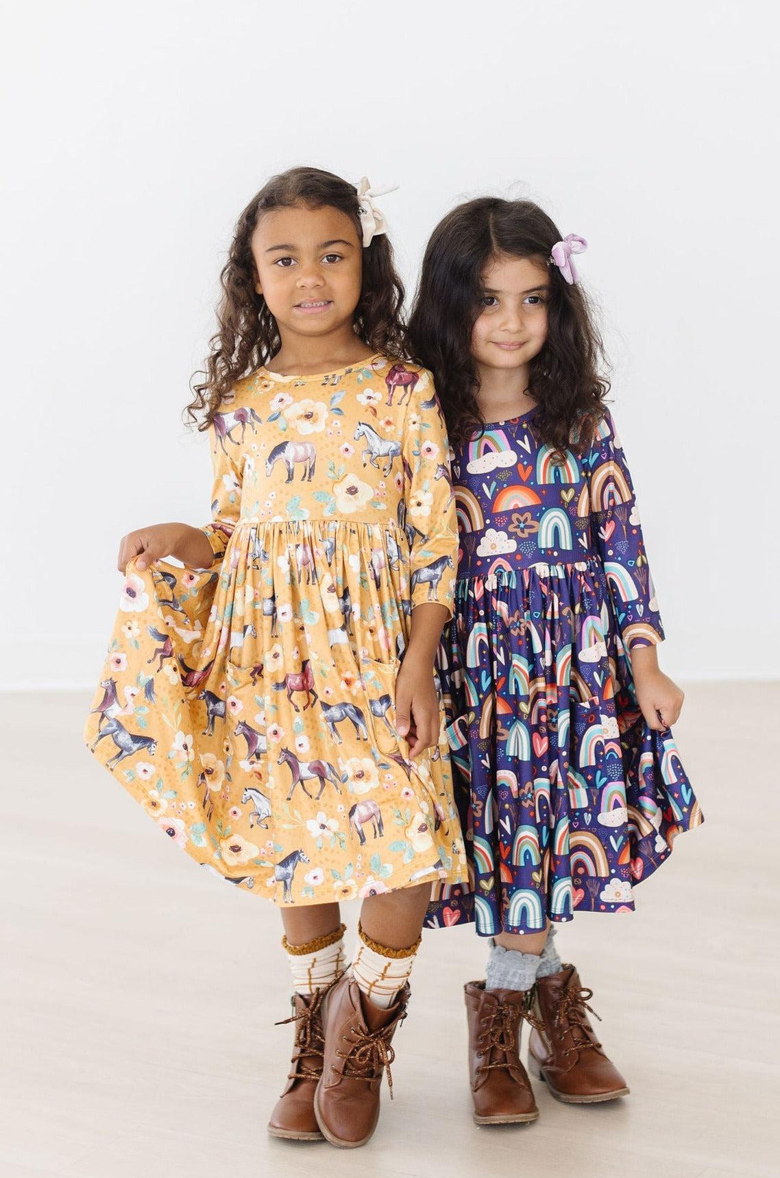 Midnight Rainbow 3/4 Sleeve Pocket Twirl Dress - Image 3