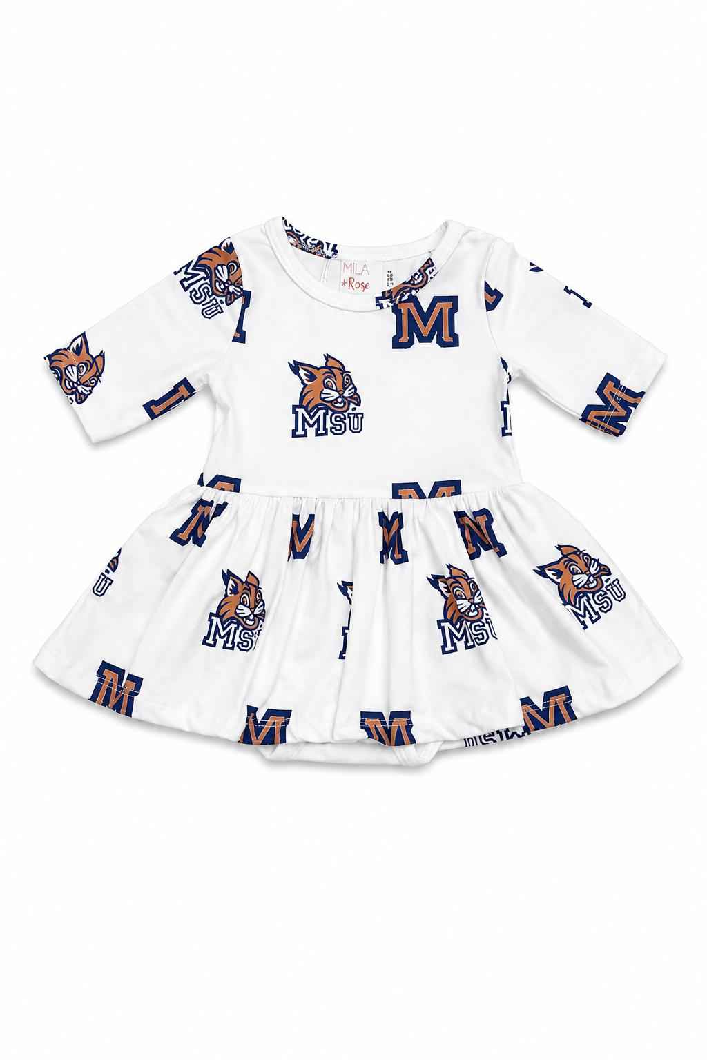 Montana State University White Bobcat 3/4 Sleeve Twirl Bodysuit