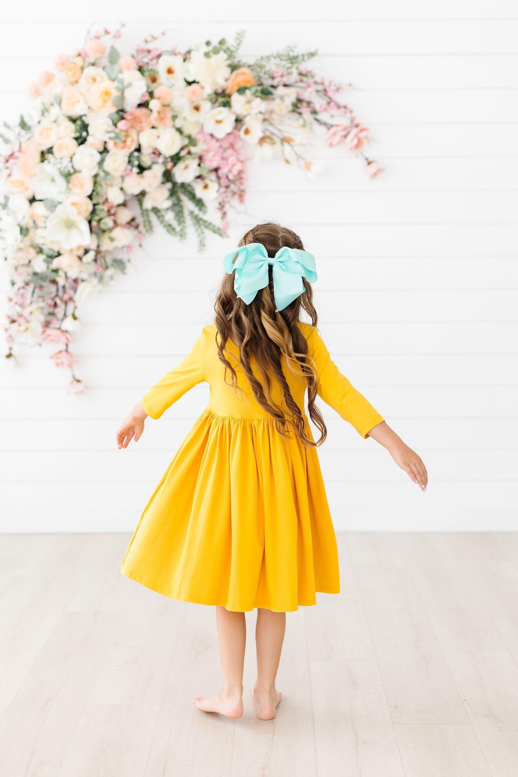 Mustard 3/4 Sleeve Pocket Twirl Dress - Image 2