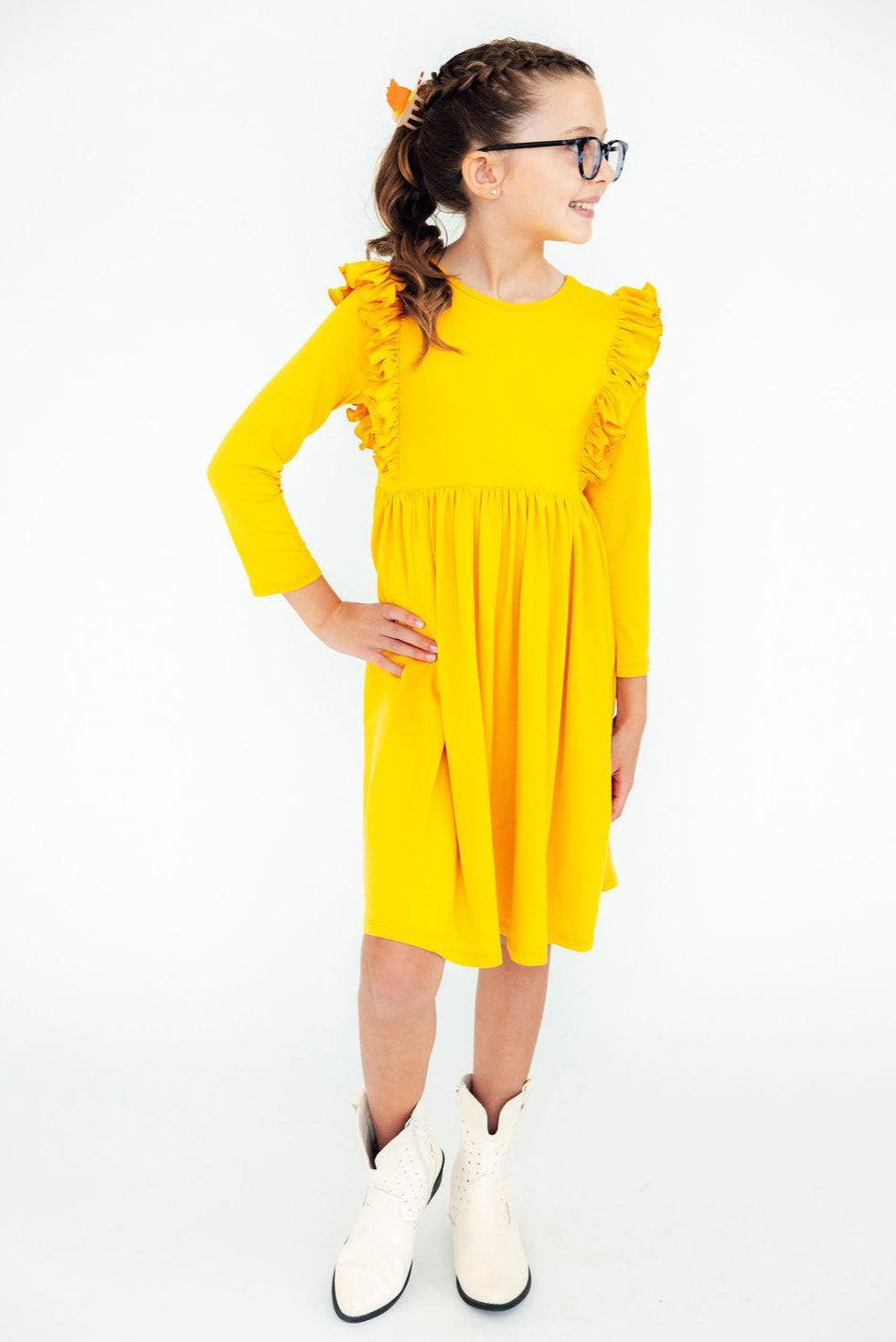 Mustard L/S Ruffle Twirl Dress - Image 2