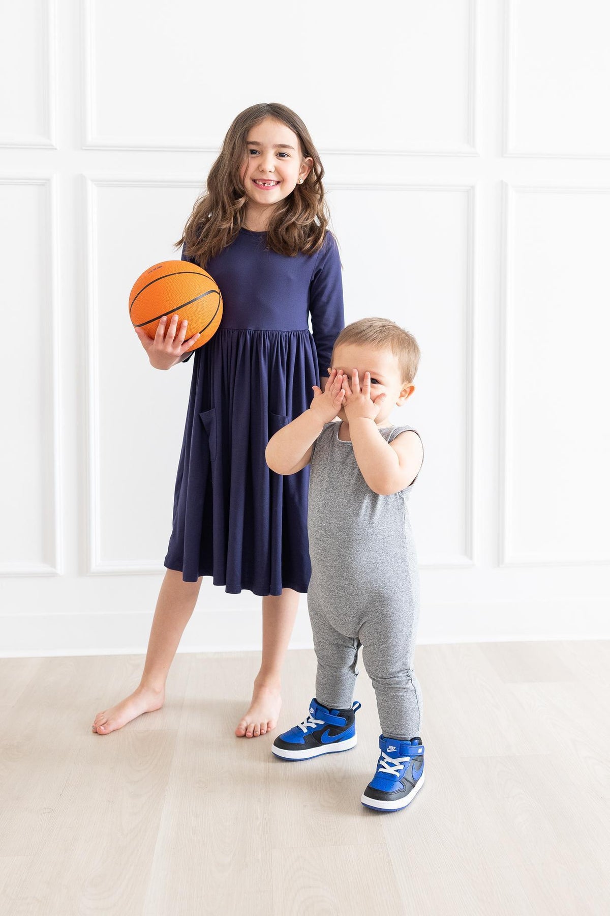 Navy 3/4 Sleeve Pocket Twirl Dress - Image 2