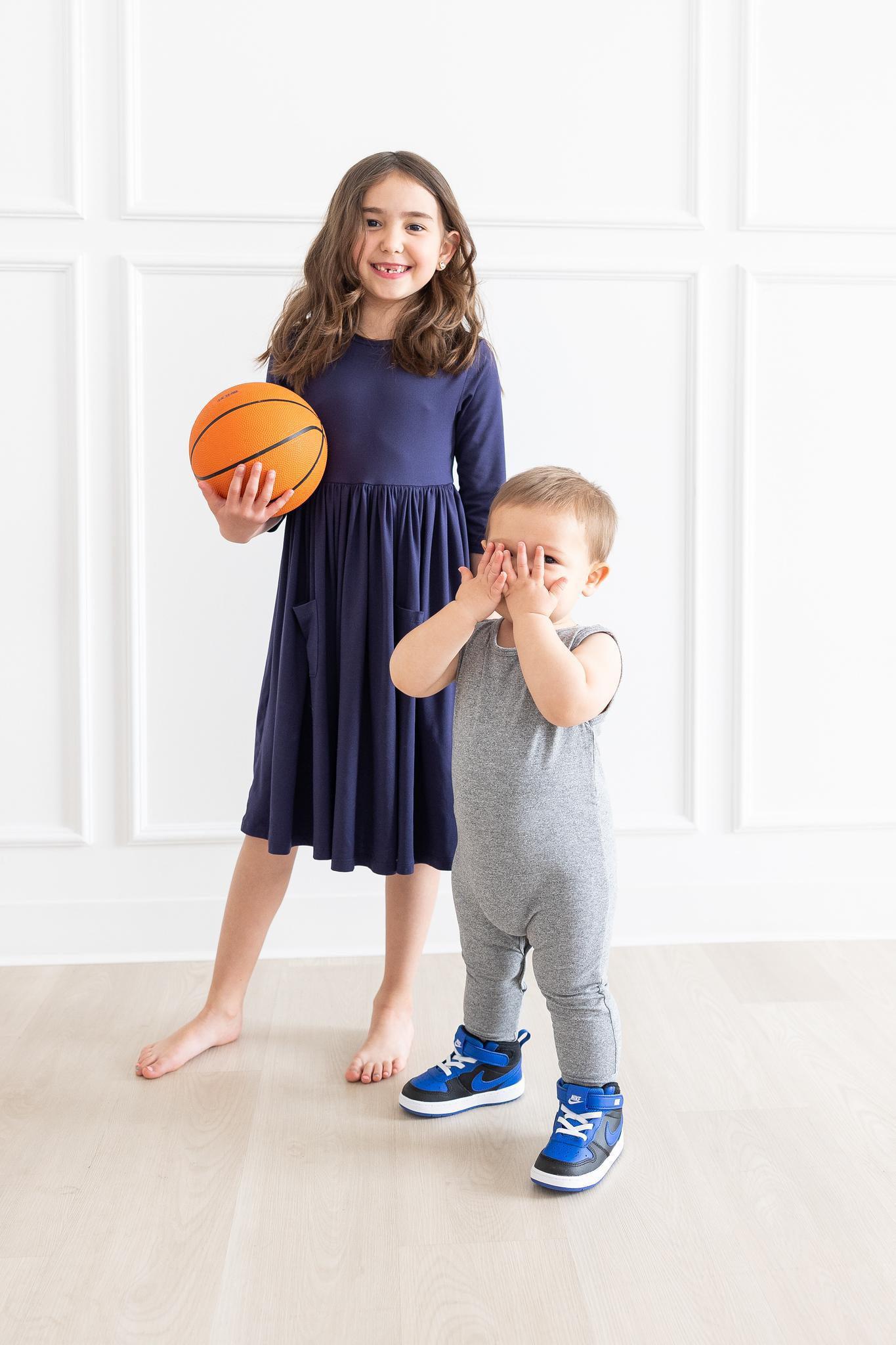 Navy 3/4 Sleeve Pocket Twirl Dress - Image 2