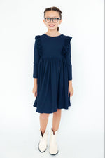Navy L/S Ruffle Twirl Dress - Image 3