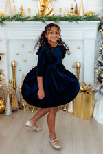 Navy Velvet Ruffle Twirl Dress - Image 3