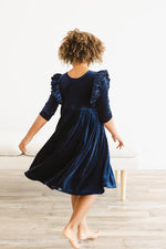 Navy Velvet Ruffle Twirl Dress - Image 6