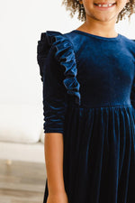 Navy Velvet Ruffle Twirl Dress - Image 8