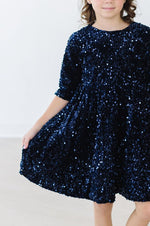 Navy Velvet Sequin Dress - Image 3