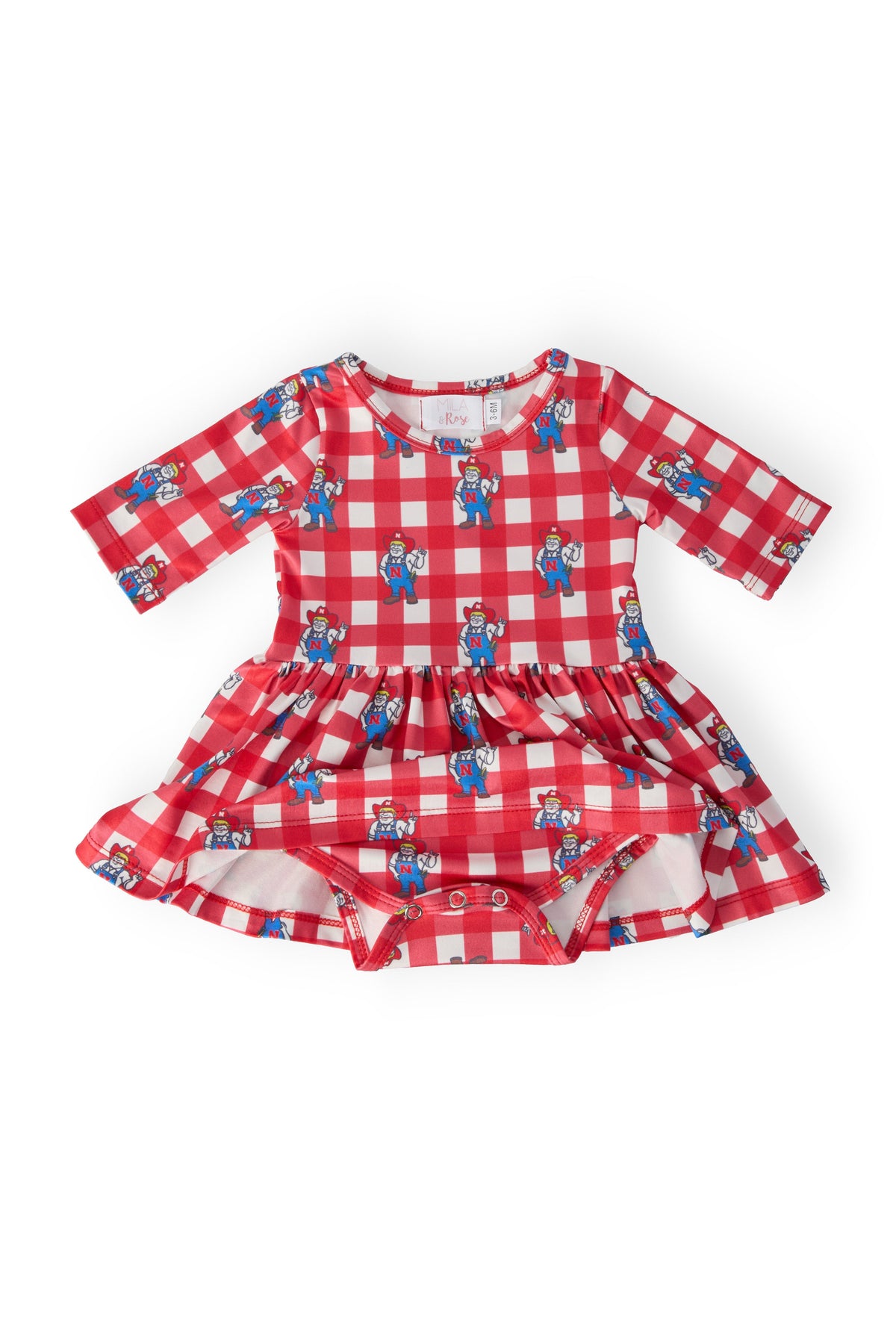 Nebraska Plaid Herbie Husker 3/4 Sleeve Twirl Bodysuit - Image 2