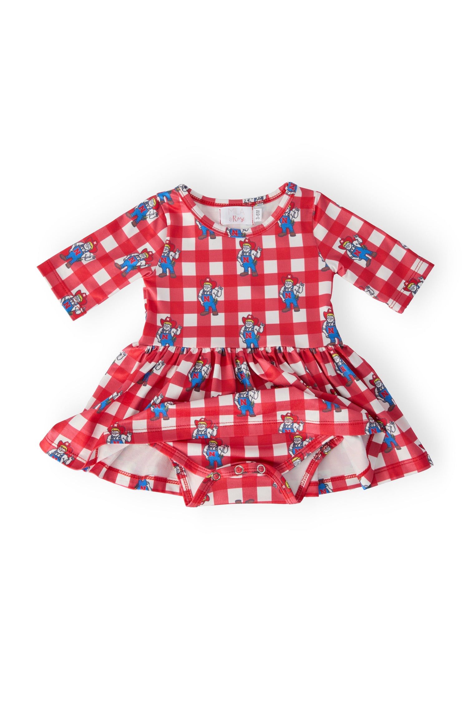 Nebraska Plaid Herbie Husker 3/4 Sleeve Twirl Bodysuit - Image 2