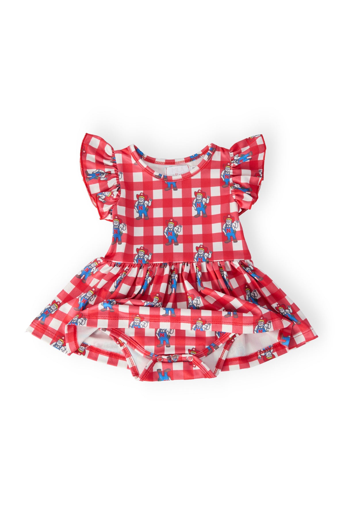 Nebraska Plaid Herbie Husker Flutter Twirl Bodysuit - Image 2
