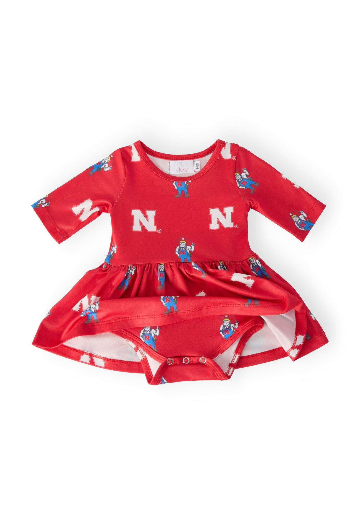 Nebraska Red Herbie Husker 3/4 Sleeve Twirl Bodysuit - Image 2