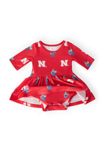 Nebraska Red Herbie Husker 3/4 Sleeve Twirl Bodysuit - Image 2