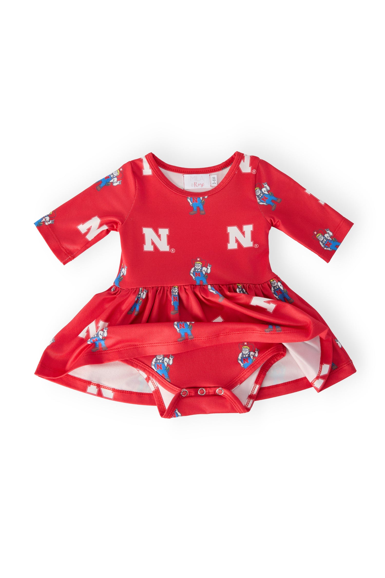 Nebraska Red Herbie Husker 3/4 Sleeve Twirl Bodysuit - Image 2