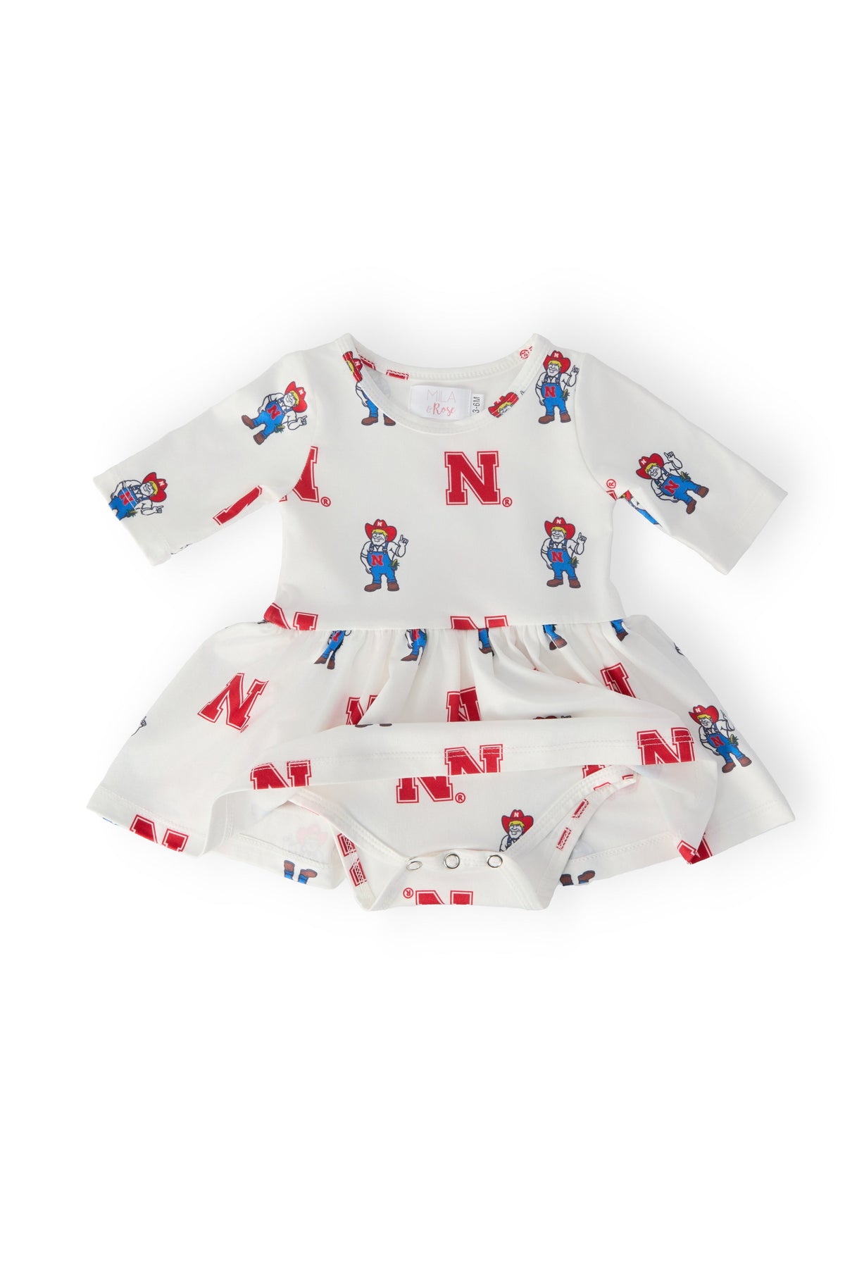 Nebraska White Herbie Husker 3/4 Sleeve Twirl Bodysuit - Image 2