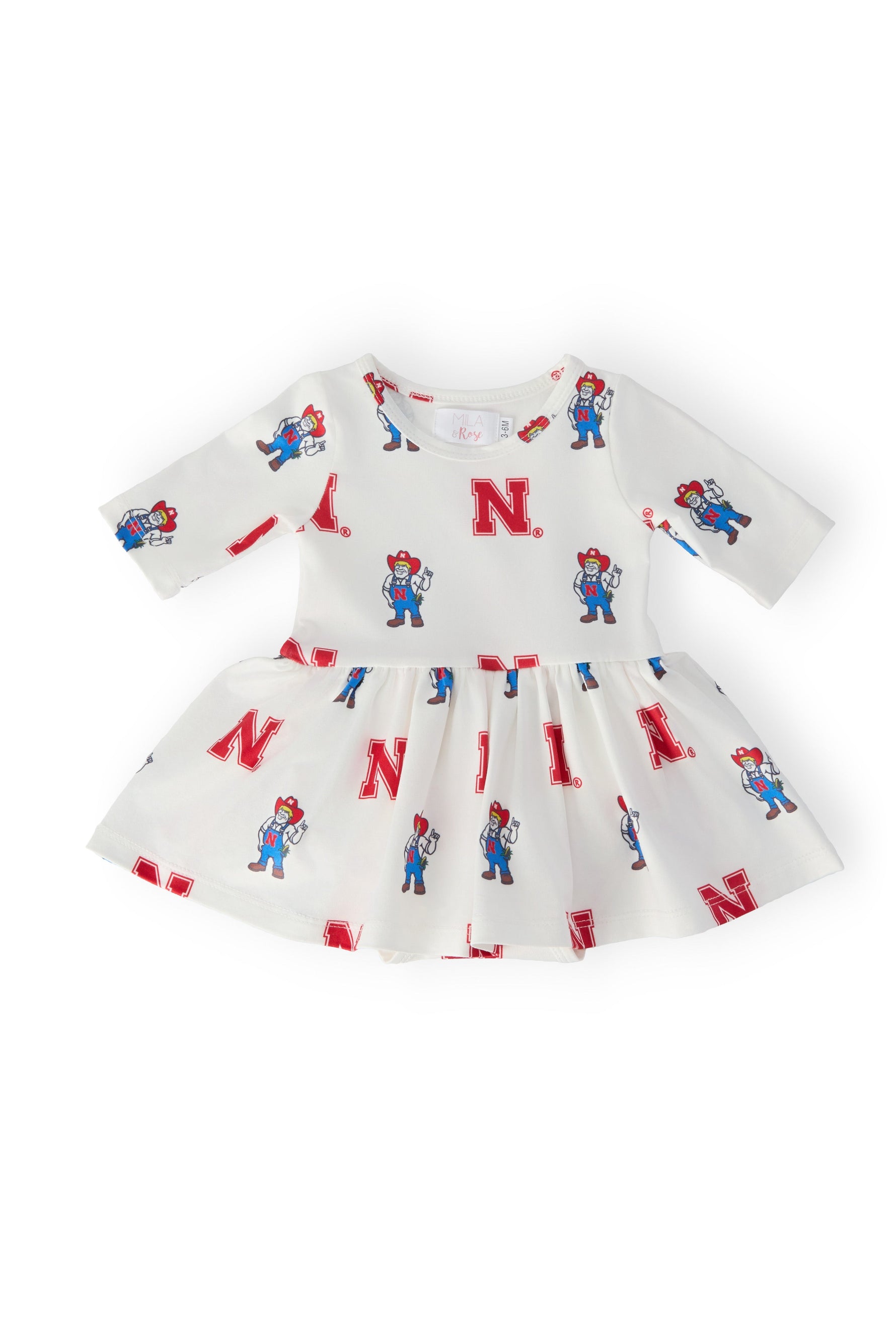 Nebraska White Herbie Husker 3/4 Sleeve Twirl Bodysuit