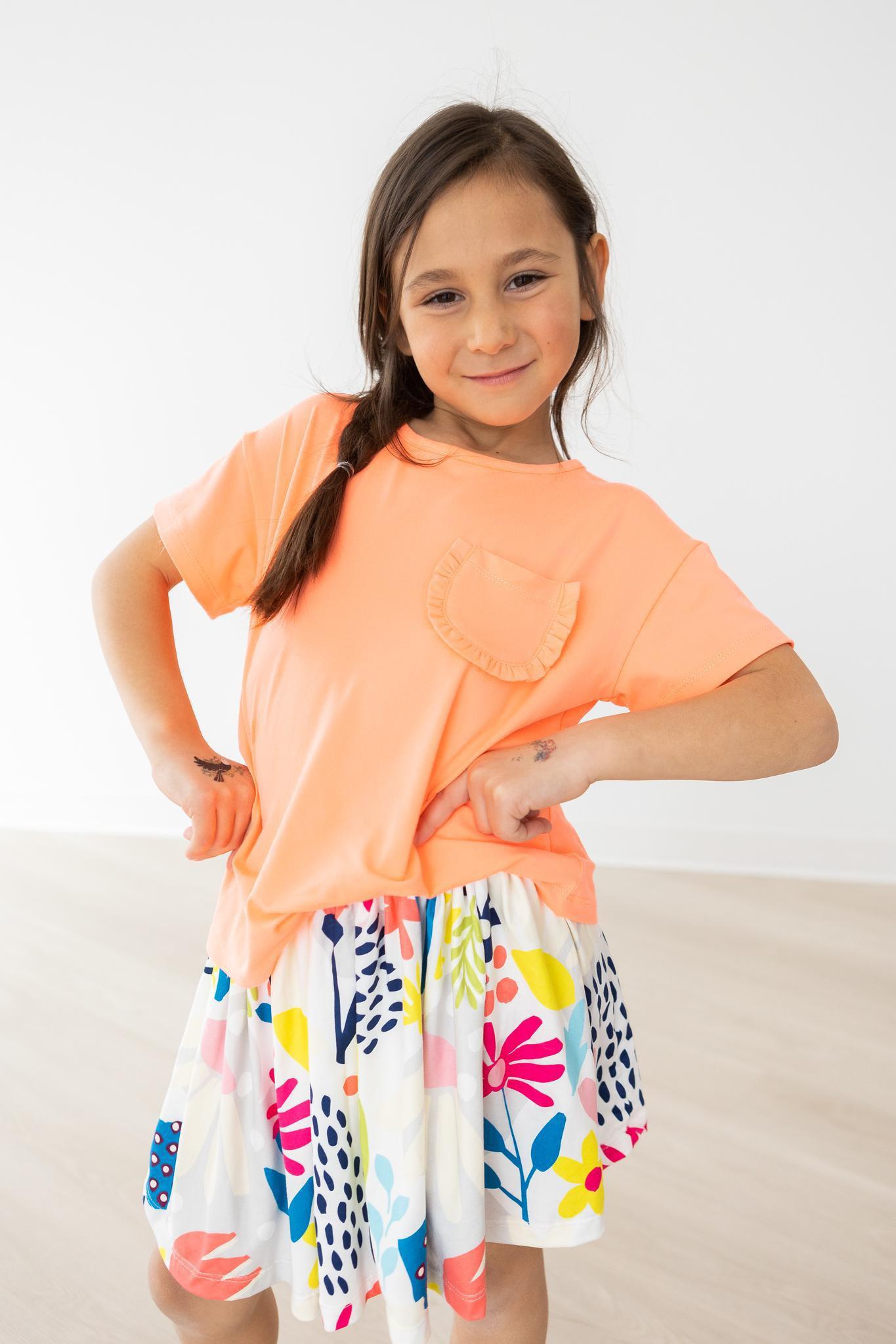 Neon Coral Ruffle Pocket Tee - Image 3