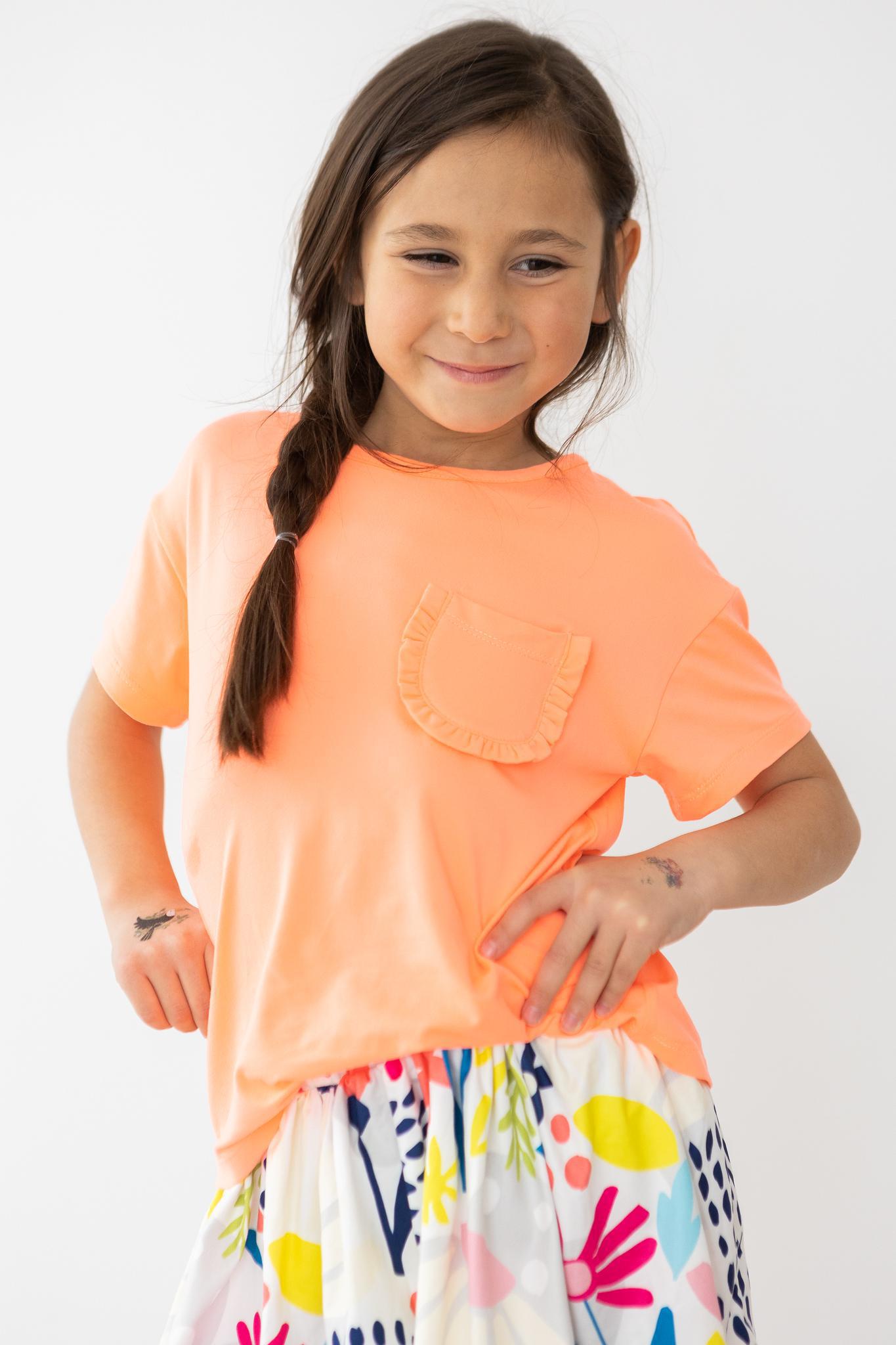 Neon Coral Ruffle Pocket Tee - Image 4