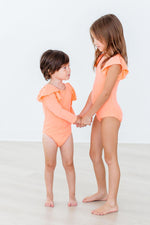 Neon Coral S/S Flutter Sleeve Leotard - Image 2