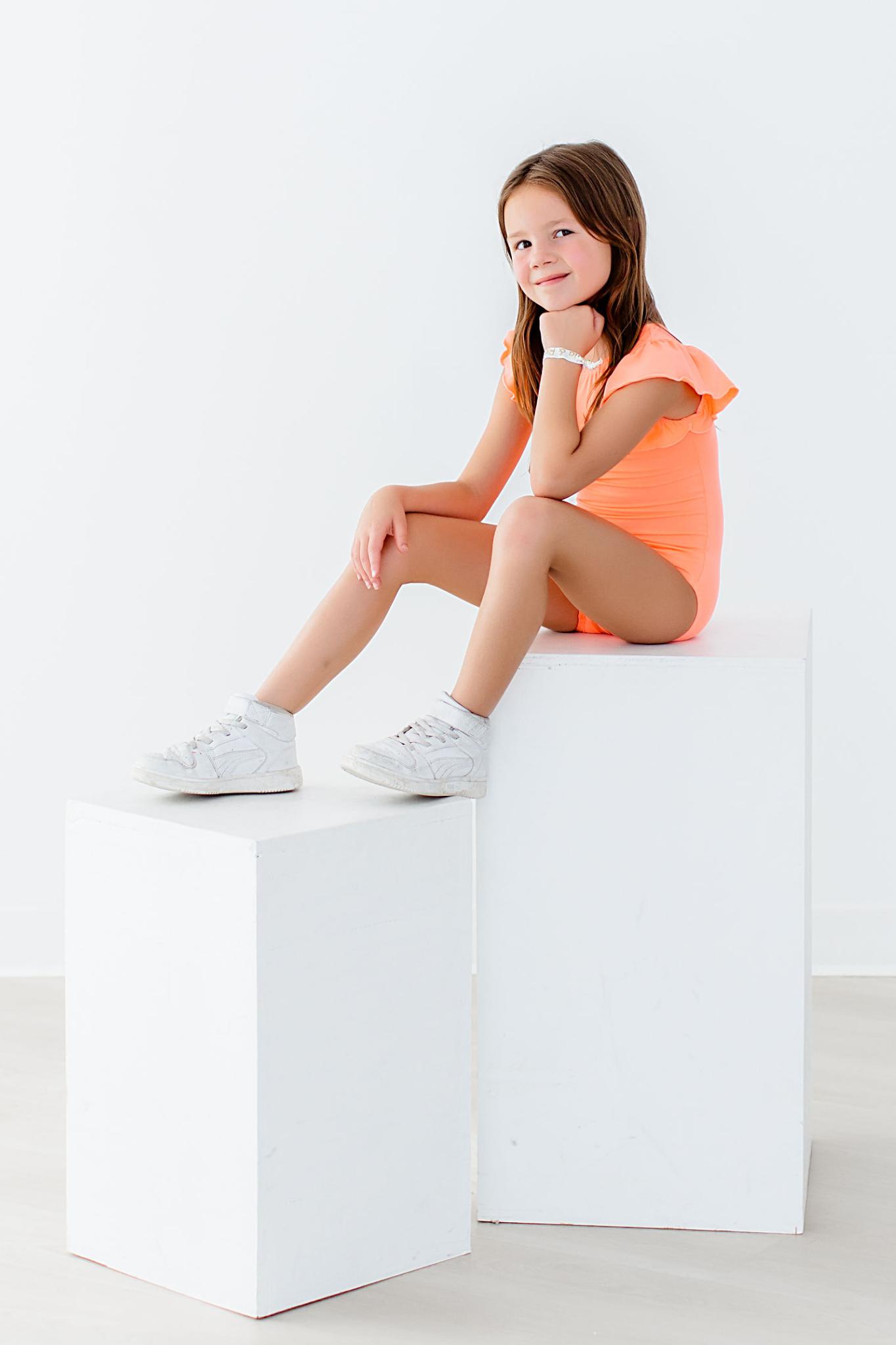 Neon Coral S/S Flutter Sleeve Leotard - Image 3
