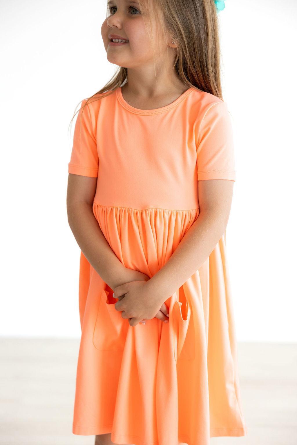 Neon Coral S/S Pocket Twirl Dress - Image 2