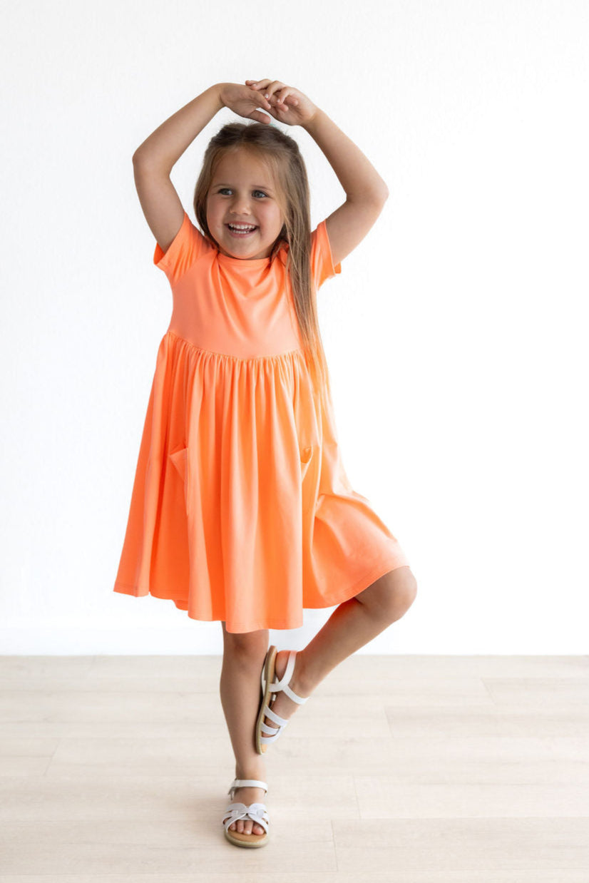 Neon Coral S/S Pocket Twirl Dress - Image 3