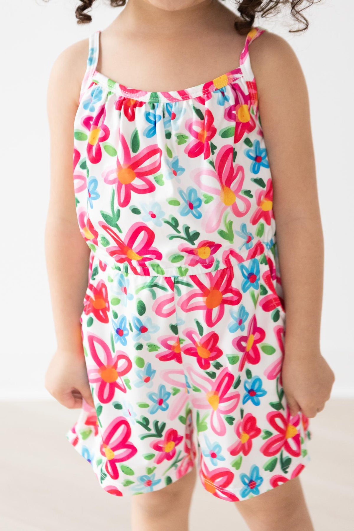 Neon Floral Strappy Play Romper - Image 2