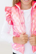Neon Pink Checker Puffer Vest - Image 2